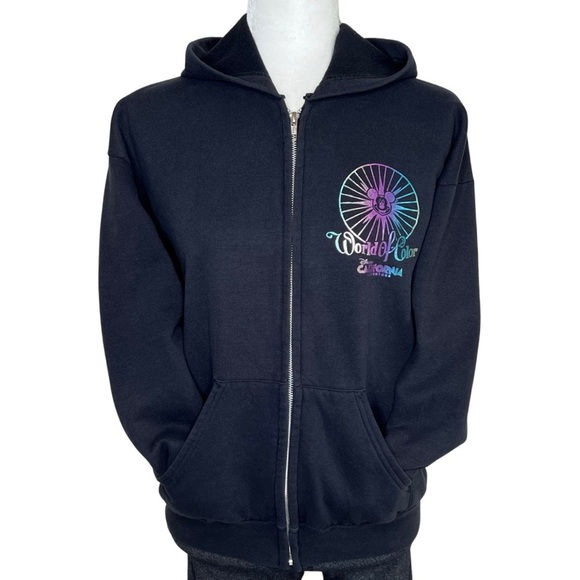 Disney Parks Hoodie DCA World of Color Zip Up Hooded Sweatshirt Black Junior XL - Picture 13 of 14